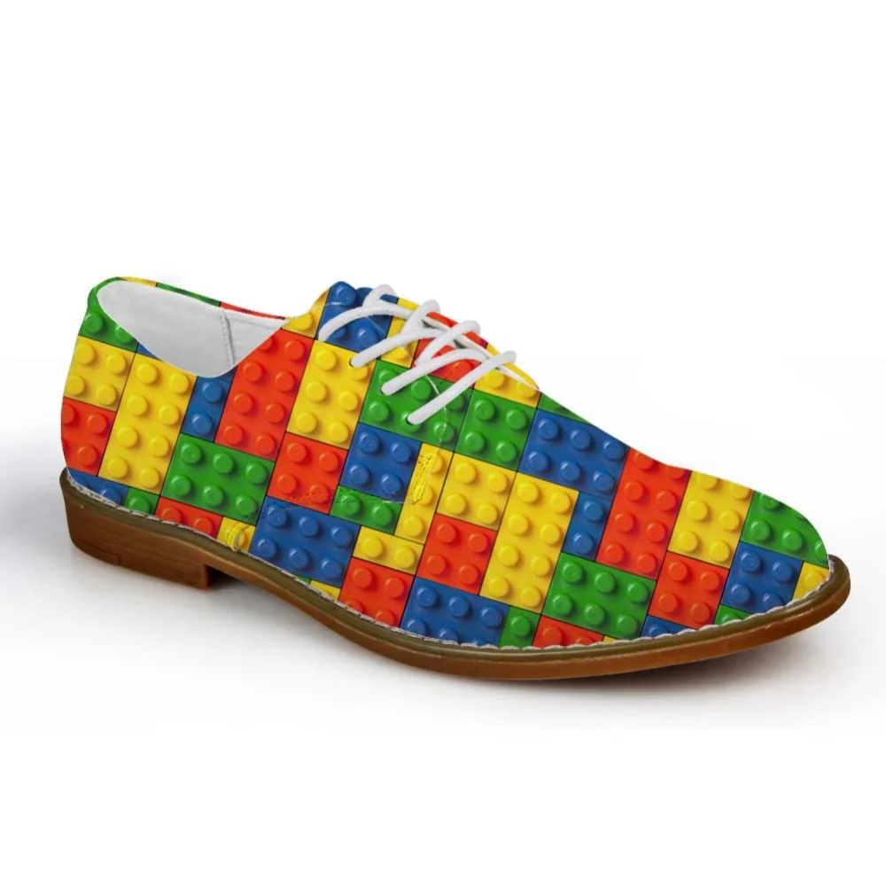 

Noisydesigns Boys Oxford Shoe Male leather Business Dress Shoe Building Blocks Print Man comfort Lace Up Flat Loafers Teens