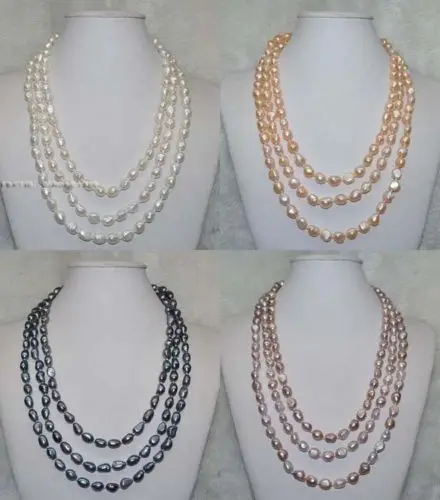 

Wholesale 4 Qty 62 inch 7-8*8-10mm Baroque Freshwater pearl necklace