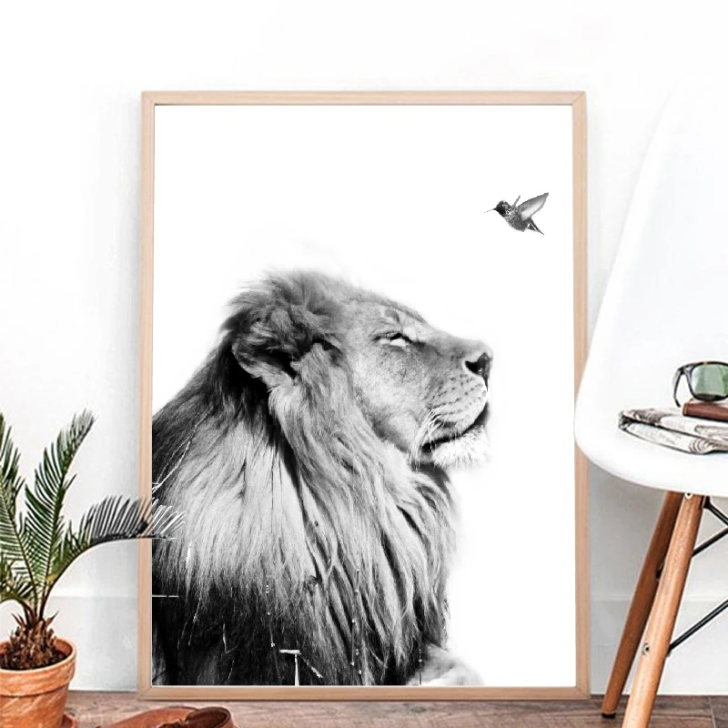 Картина с животным принтом льва Минималистичная на холсте скандинавский постер