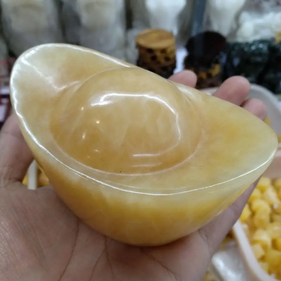 

1pc Natural Yellow jade carving shoe-shaped gold ingot for decorations