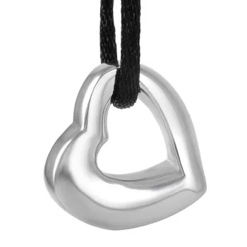 

IJD8952 Hot Selling Simple Design Silver and Black Stainless Steel Hollow Heart Cremation Pendant Necklace with Free Cotton Rope