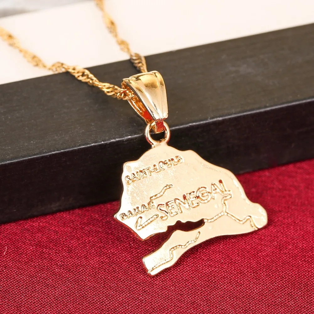 

The Republic Of Senegal Map Pendant Necklaces Afrika Women Girl 24K Gold Color Jewelry African