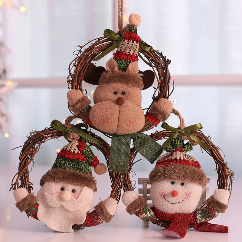 

Creative Christmas tree decoration rattan wreath Santa snowman pendant Christmas ornaments window decoration home accessories
