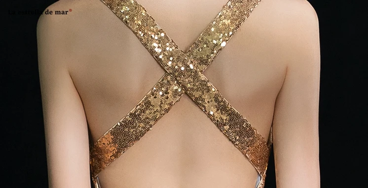 Vestido Гала 2019 Новый сексуальный V образным вырезом Холтер золотые блестки Сексуальная Русалка платья для выпускного вечера Длинные Плюс