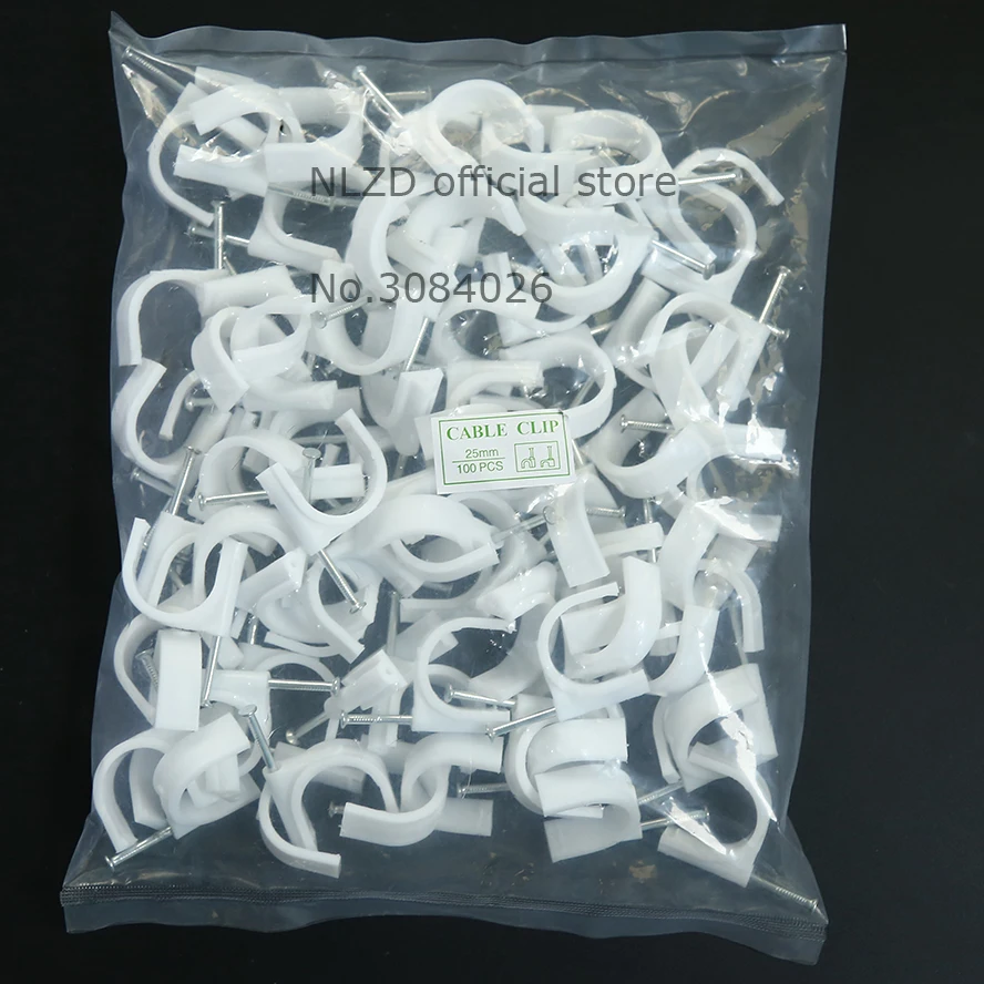 25mm Circle Path cable clips Round white cable nail wire clips 100PCS