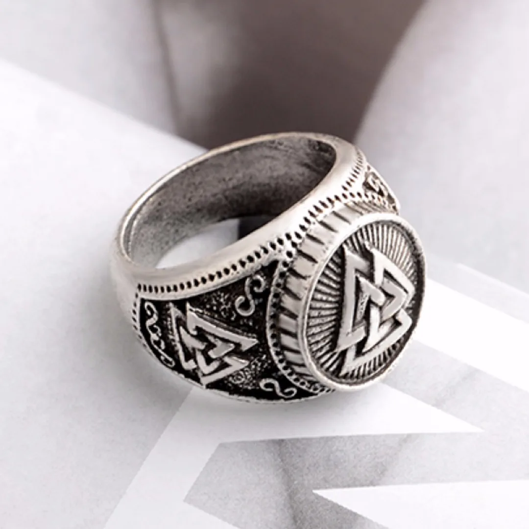 Men Vintage Retro Silver Valknut Norse Nordic Odin Rings Viking Jewelry