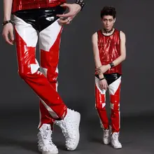 Этап личности мужская кожаная Штаны штаны-шаровары Штаны для мужчин средства ухода за кожей стоп брюки для пения, танцев рок Модные Панталоны street, белого, красного цвета