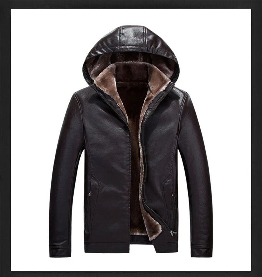 RUELK New Mens Leather Jackets Autumn Winter Thick Coats Men Velvet Faux Biker Motorcycle Jacket Warm Male Outerwear