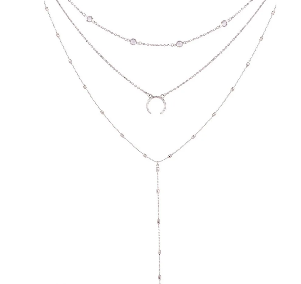 Модное многослойное полумесяц колье-чокер с Луной с Бусиной цепи ожерелье кулон на шею ювелирные изделия