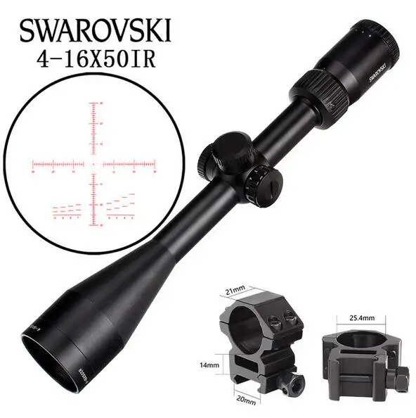 Китай SWAROVSKl 4-16X50 IR Riflescope F191 с красной подсветкой Стекло гравированное сетка башенки сброс полный размер охотничьи прицелы - Цвет: with Pictinny Rings