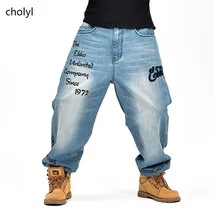 Мужские мешковатые джинсы хип-хоп дизайнерские брендовые штаны для скейтборда свободный стиль размера плюс 30-44 настоящие хип-хоп джинсы для мальчиков