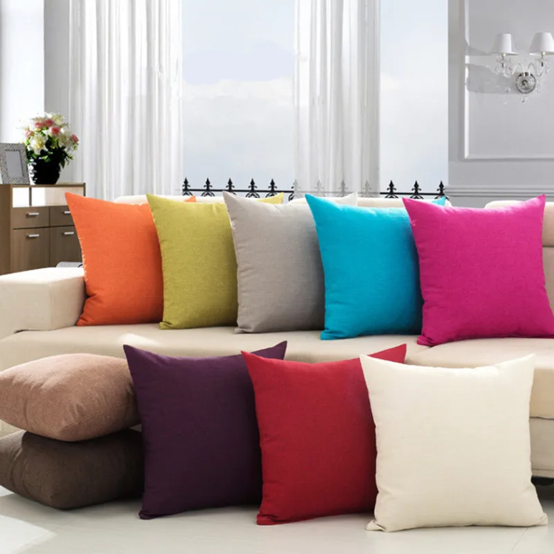 

45x45cm/17.72x17.72"Pure Color Cushion Cover Cotton Linen Decorative Throw Pillow Cover Seat Sofa Embrace Pillow Case Home Decor