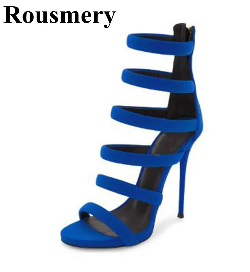 

Summer Fashion Flock Soild Sexy Thin High Heel And Open Toe Rear Zipper Cover Heel Narrow Band Sexy High Heel Women Sandals
