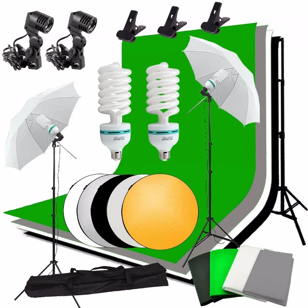 

Abeststudio Photo Lighting Kit 2x Bulb,4xBackdrops, 2x Umbrella 2x Light Stand, 2*Background Stand + 5 in 1 Reflector Panel