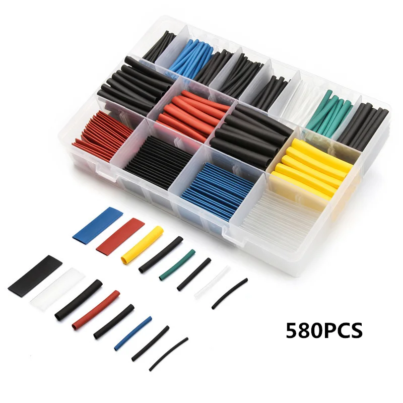 

580PCS Insulation Heat Shrink Sleeving Tubing Shrinkable Tube Ratio 2:1 Wrap Car Electrical Wire Cable Sleeve Tubes 1mm-10mm