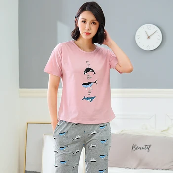 

New Arrivals Summer Women's Cartoon Pajamas Cotton Pajama Sets Female Printing Sleepwear Casual Mujer Pyjama 3XL Home Clothing