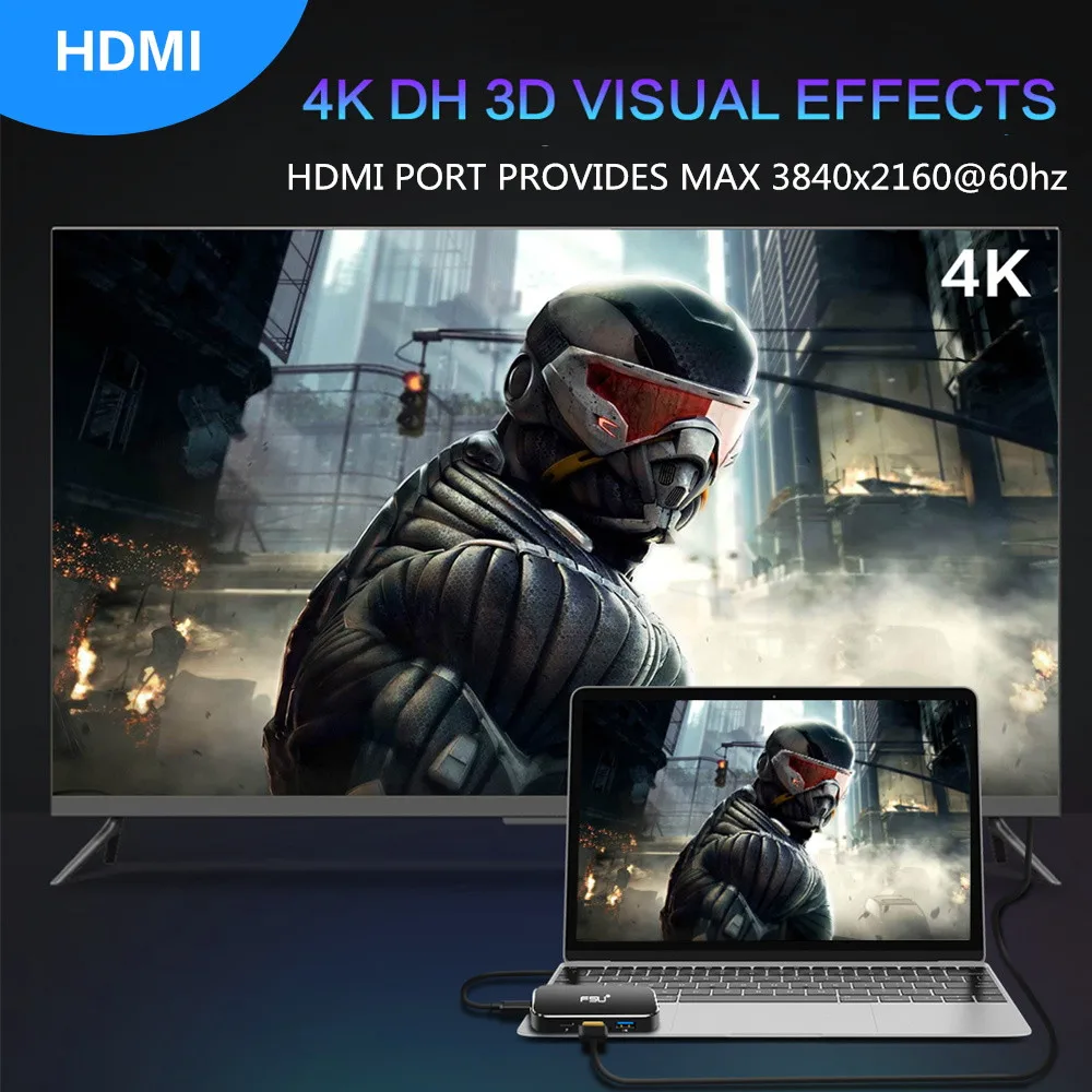 Thunderbolt3 5 в 1 USB 3 0 концентратор Тип c к hdmi Порт usb3.0 Зарядное устройство адаптер 4 k 60 hz