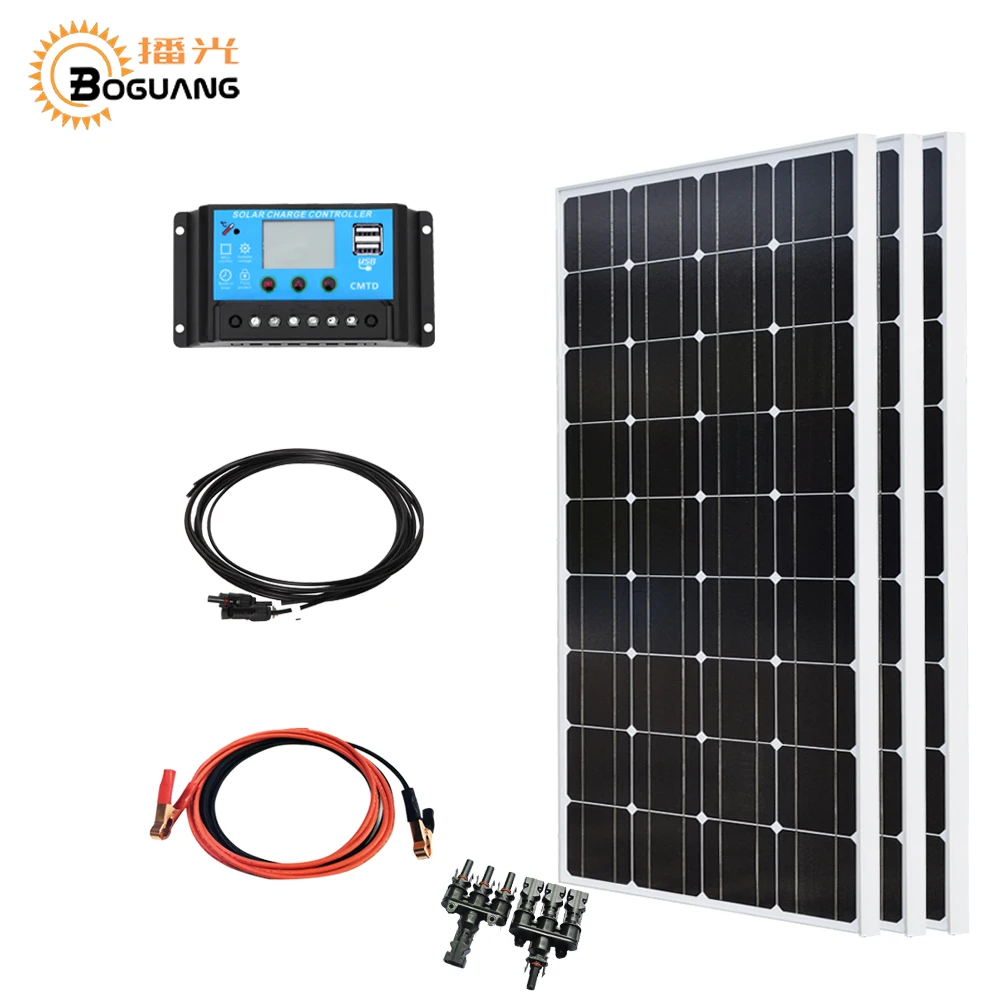 

Boguang 300w solar system kit 3*100w solar panel photovoltaic module Mono cell 30A controller cable for home 12v battery charger