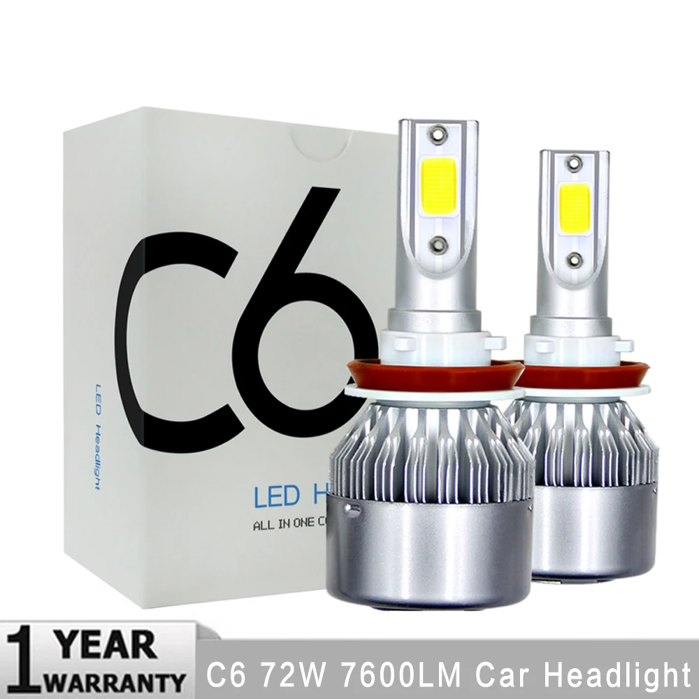 

Colour Shadow C6 LED Car Headlights 72W 7600LM COB Auto Headlamp Bulbs H1 H3 H4 H7 H11 880 9005 9006 9007 Car Styling Lights