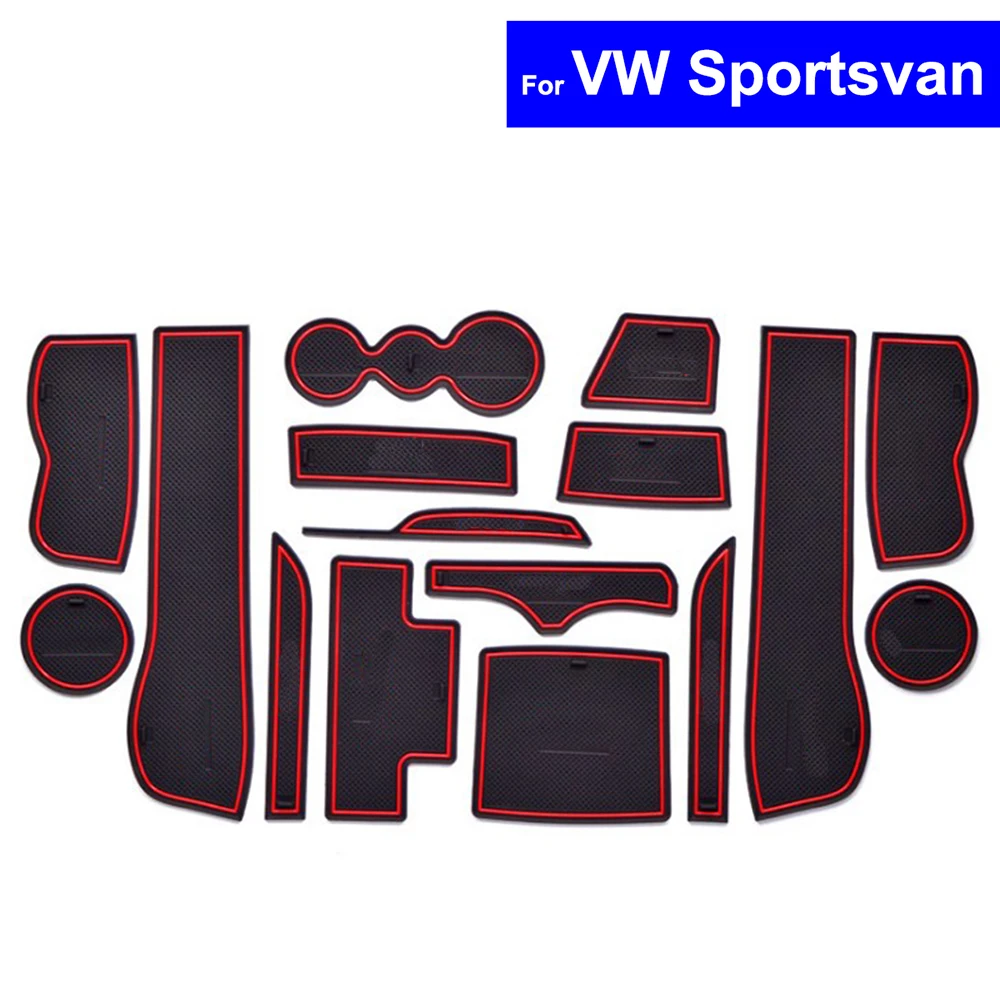 

16 Pcs Car Door Gate Slot Mats Carpets Position Cup Holder Pads For Volkswagen VW Golf Sportsvan Door Groove Mat Free Shipping