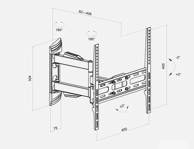 Loctek L3A полный движения; большие размеры 32-50 дюймов ЖК-дисплей светодиодный ТВ настенное крепление Макс. загрузка 25kgs Макс. VESA 400*400 мм