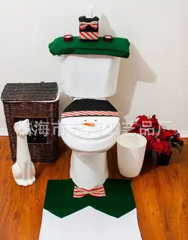 

2017new Christmas Decorations for 3pcs/set Snowman Toilet Seat Cover & Rug Bathroom Set, decoracion navidad