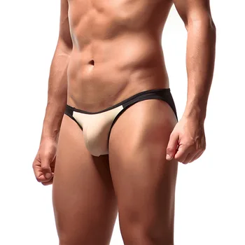 

Men Briefs Ice silk Low Waist Underwear Male Sexy Ultra-thin Briefs Bikini Underwear Patchwork U Convex Pouch Panties Plus Size