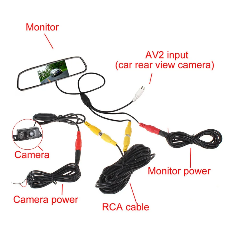 Парковочный комплект с 4," TFT ЖК-дисплеем зеркало заднего вида монитор+ 7 ИК ночного видения заднего вида камера заднего вида