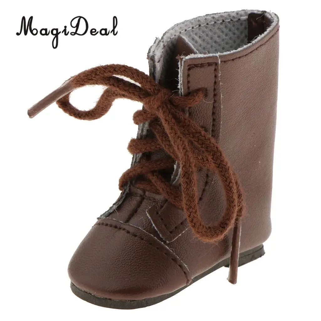 1Pair PU Leather Handmade Shoes Lace Up Combat Boots for 14 Inch   Doll Outdoor Indoor Clothing Accs