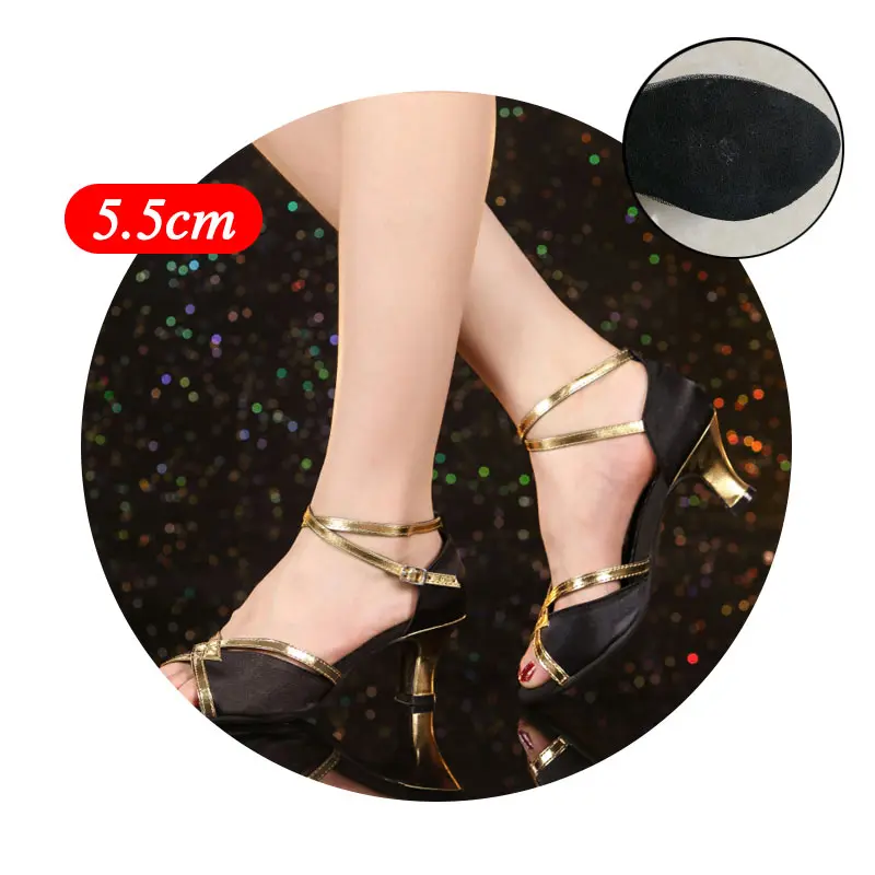 Женская обувь для латинских танцев; мягкая подошва; цвет коричневый, Серебристый; Танго, сальса; Танцевальная обувь для женщин; Каблук 5,5 см; Удобная Обувь для бальных танцев - Цвет: Black 5.5cm