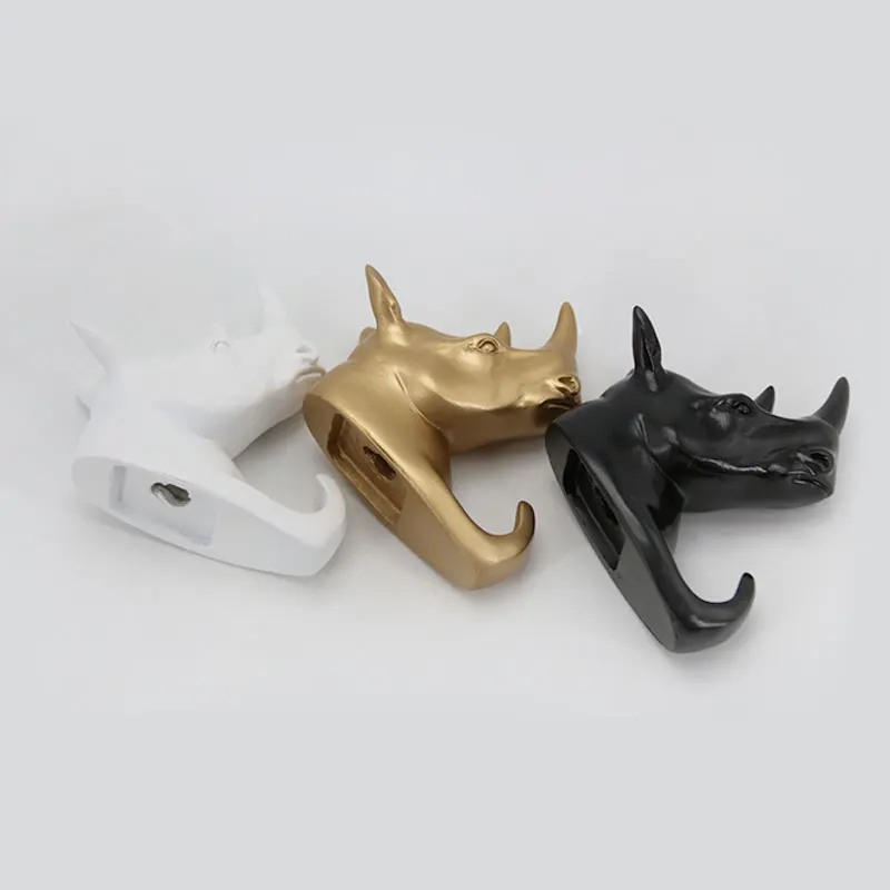 

DINIWELL Animal Rhinoceros Head Hook Hanger New Year Decoration Hook Resin Craft Key Clothes Organzier Storage Decorative Hooks