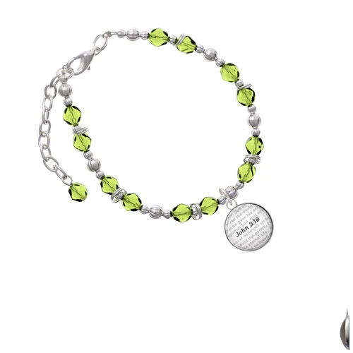 Silvertone Domed John 3:16 Lime Green Beaded Bracelet