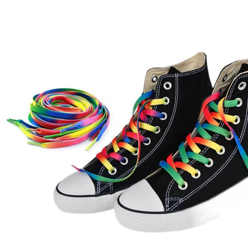 

1Pair Rainbow Flat Canvas Athletic Shoelace Sport Sneaker Shoe Laces Strings