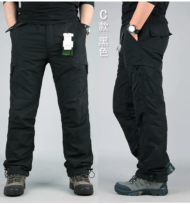 Мужские брюки карго размера плюс, зимние Утепленные флисовые брюки карго, мужские повседневные хлопковые военные тактические мешковатые штаны, теплые длинные брюки