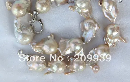 

FREE SHUPPING>>>@@> N755 stunning big 30mm baroque champagne keshi reborn freshwater pearl necklace