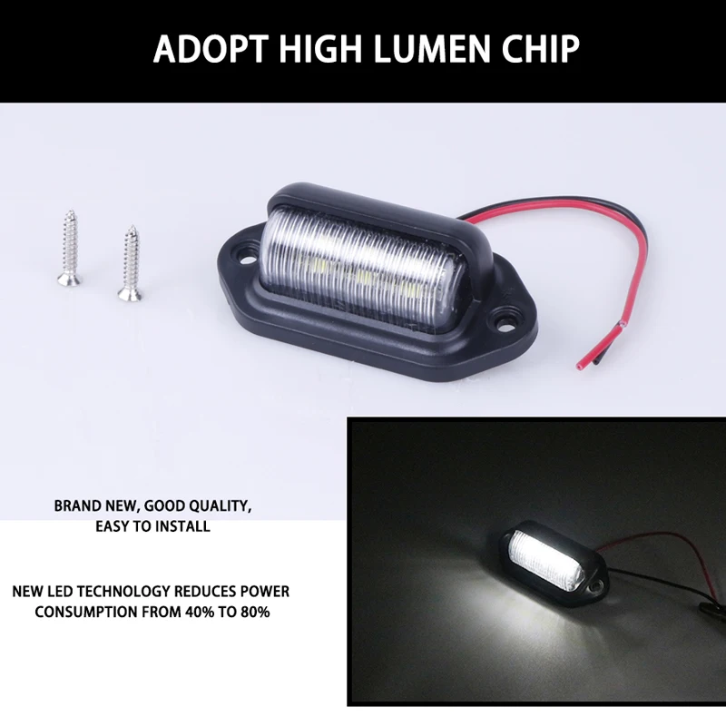 

CARLitek Universal Led License Plate Lights Rear Lamp for Auto Motorcycle Truck Bike Car Automotivo Trailers 12V 6 Leds White