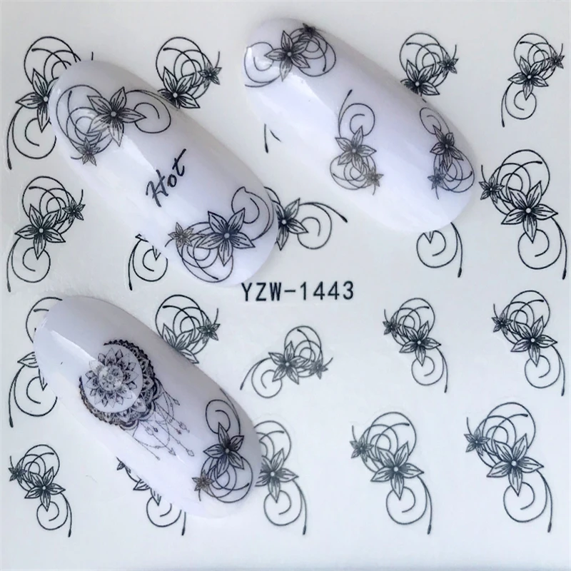 Yzwle 1 лист Простые художественные черные трафареты для ногтей искусство переводная наклейка для воды Гель-лак полный декор для ногтей