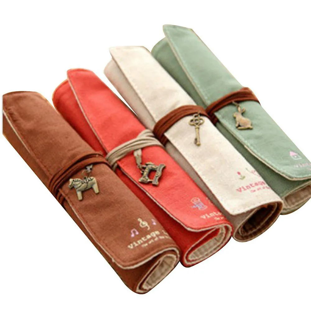 4pcs Different Colors of Pastorable Roll Up Canvas Pen Bag