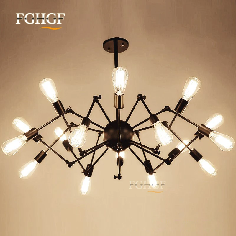 Adjustable Spider Chandelier Vintage Edison Light Suspension Hanging Lamp Retro Style Lighting Fixture Black 100% Guarantee (7)