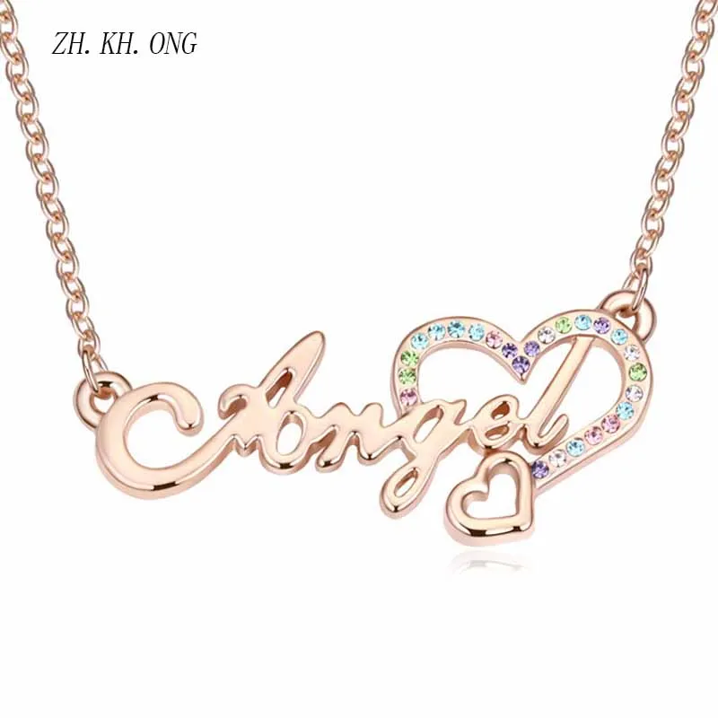 ZK.KH.ONG Korean fashion letters gold color pendant necklace Luxury Angel heart zircon for women Holiday gifts N120 | Украшения и