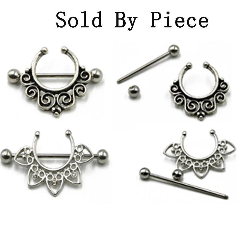 1pcs Hot sale  Surgical Steel Lace Lotus Lotus Mandala Flower Nipple Barbell Rings Nipple Shield for Wholesale