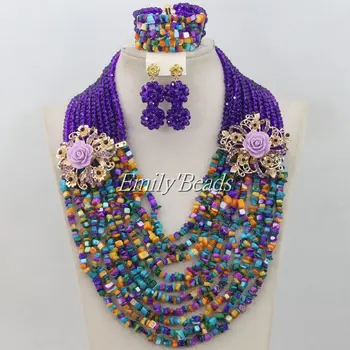 

Colorful Nigerian Wedding African Beads Jewelry Set Crystal Beads Necklace Bracelet Earrings Jewelry Set Free Shipping AMJ990