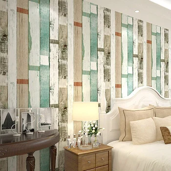 

3d Papel de Parede Vintage Blue 3d Wood Wallpaper Rolls for Bedroom Sofa Background bars Wall paper roll 3d Wallcoverings