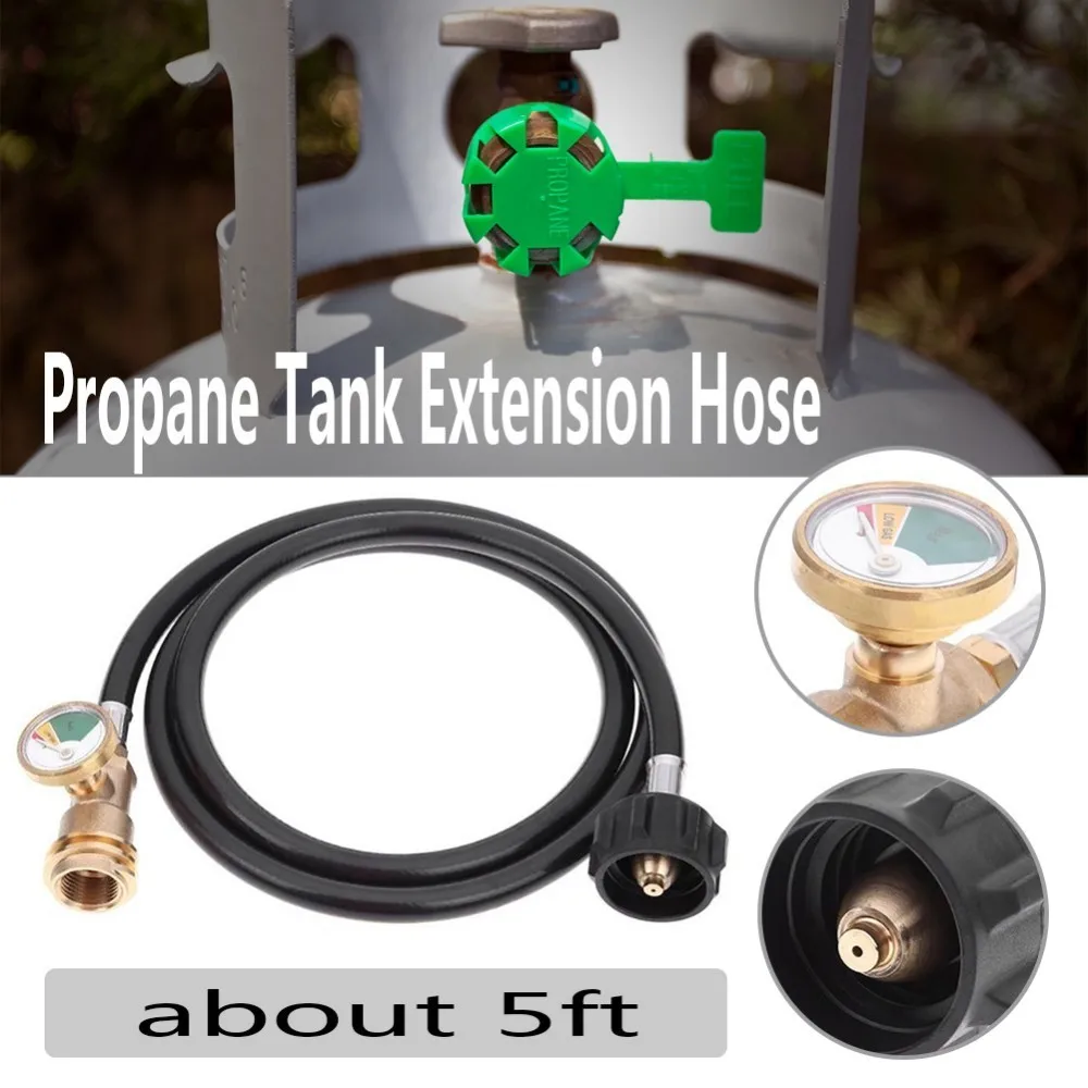 

5ft Propane Tank Extension Hose With Gauge Leak Detector ACME To Male QCC/POL Fittings Grill Heater Propane Appliances