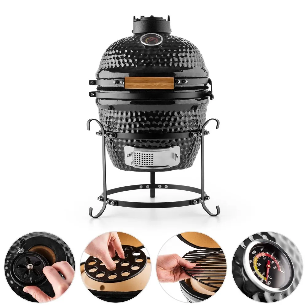 

Auplex 13 Inch Ceramic Kamado Mini BBQ Grill High Temperature Resist Egg Shaped Charcoal Cooker Stable Quality NO.AU-13