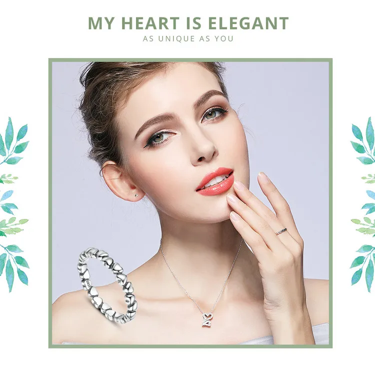 WOSTU 100% 925 Sterling Silver Love Heart Rings For Women European Brand Jewelry Gift XCH7108