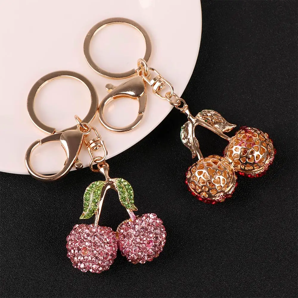 1PCS Cherry Keychain Fashion Crystal Leaves New Cute Charm Handbag Car