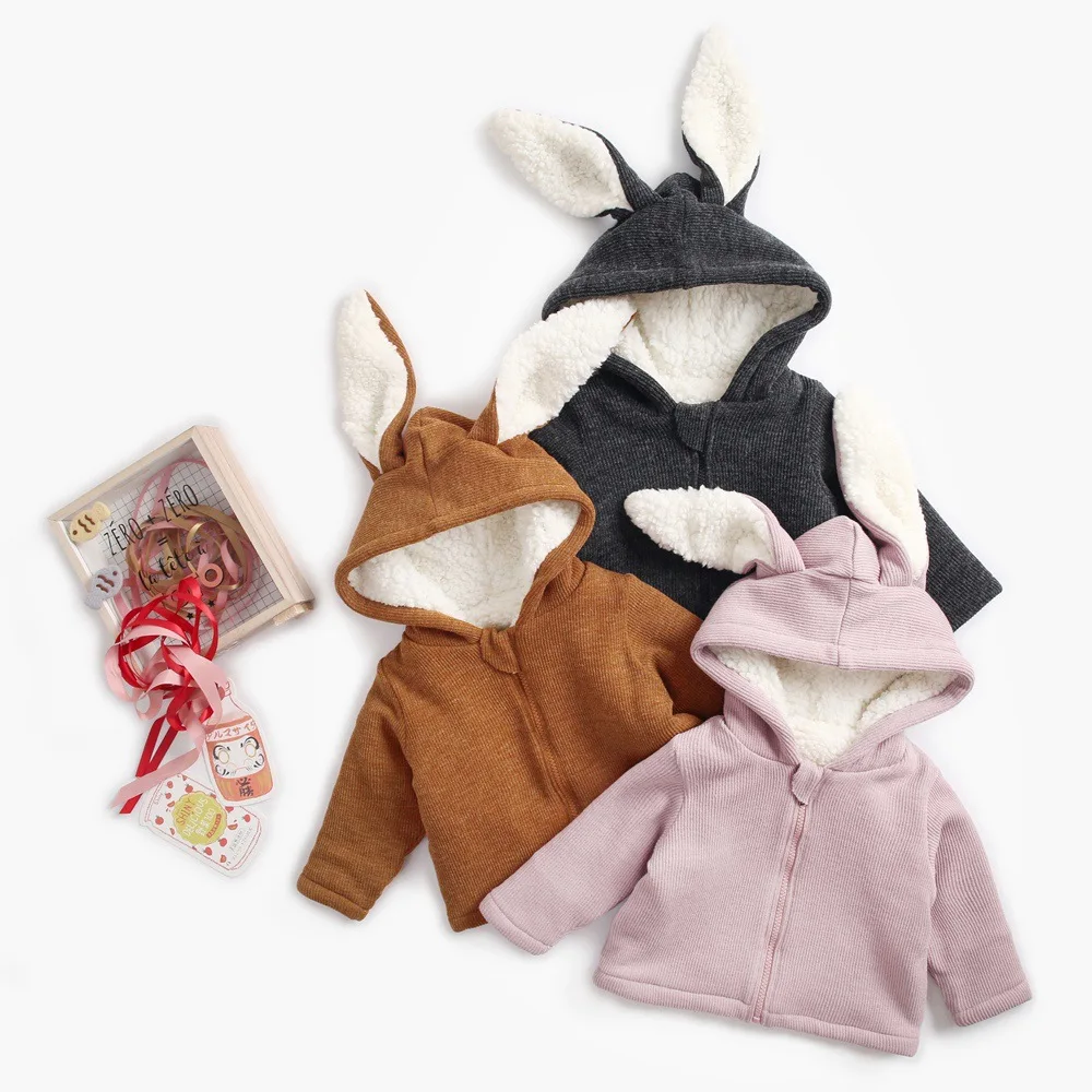 

Newborn Girls Autumn Winter Coats Jackets Kids Boys Thick Rabbit Ear Hooded Parkas Infant Children Velvet Outerwear Cotton Coat