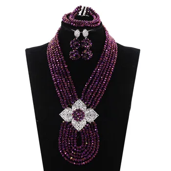 

Metallic Purple Indian African Crystal Beads Jewelry Set Costume Beads Necklace Party Jewelry Set for Women Free Shipping WE158