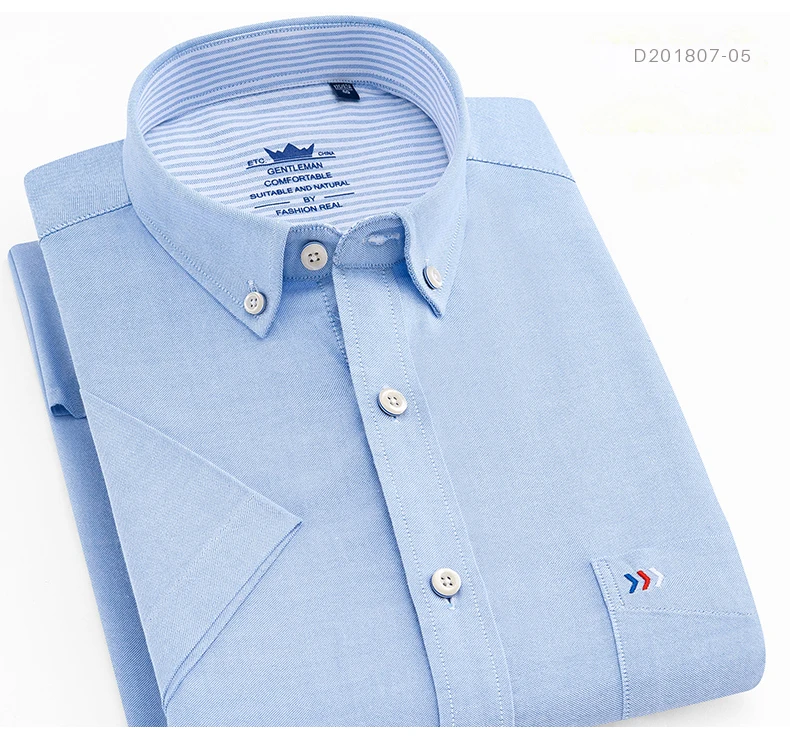 100% хлопковые мужские рубашки одноцветное короткий рукав Высокое качество Лето Slim Fit повседневное белого и синего цвета платье рубашка